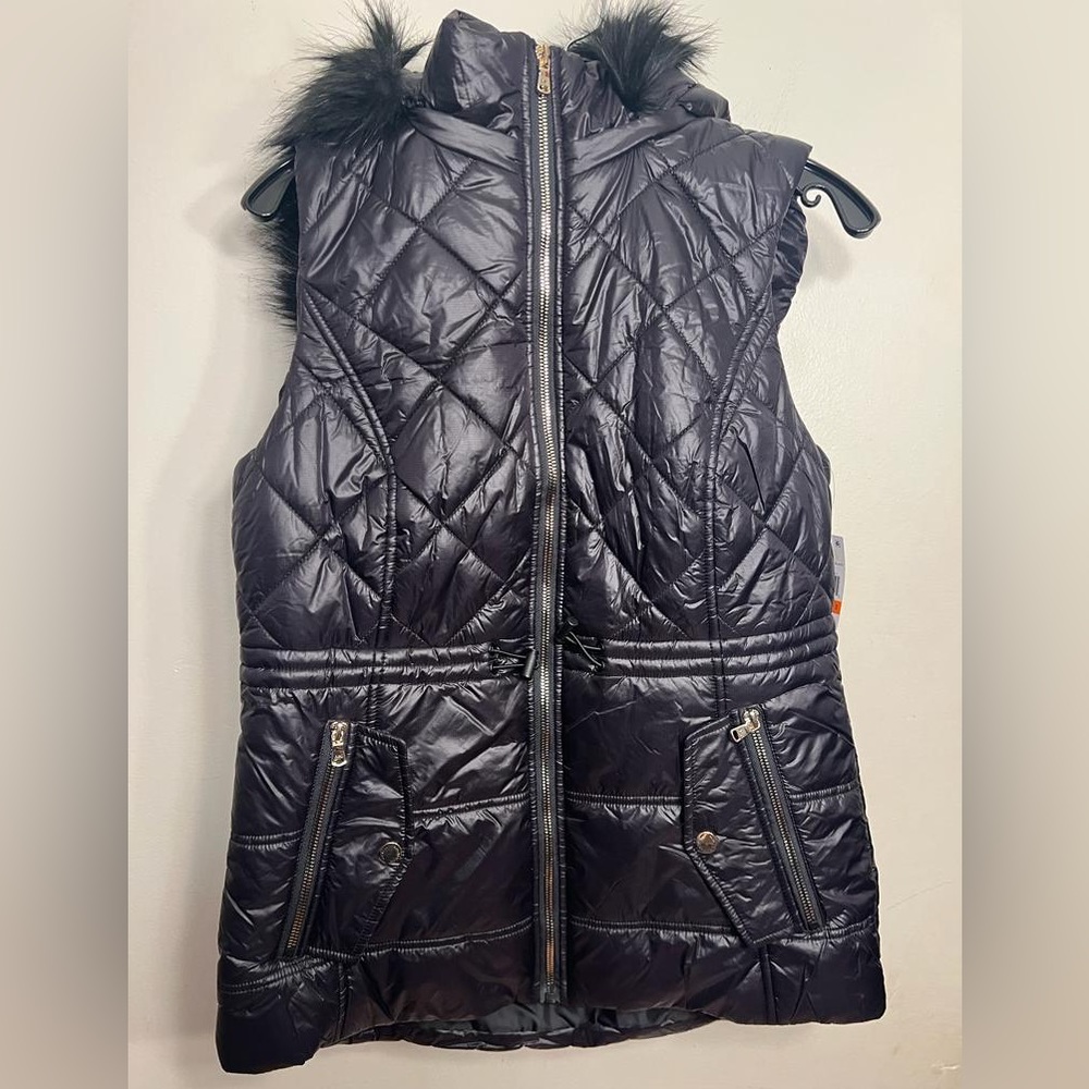 Michael Kors Black Puffer Vest Fur hood